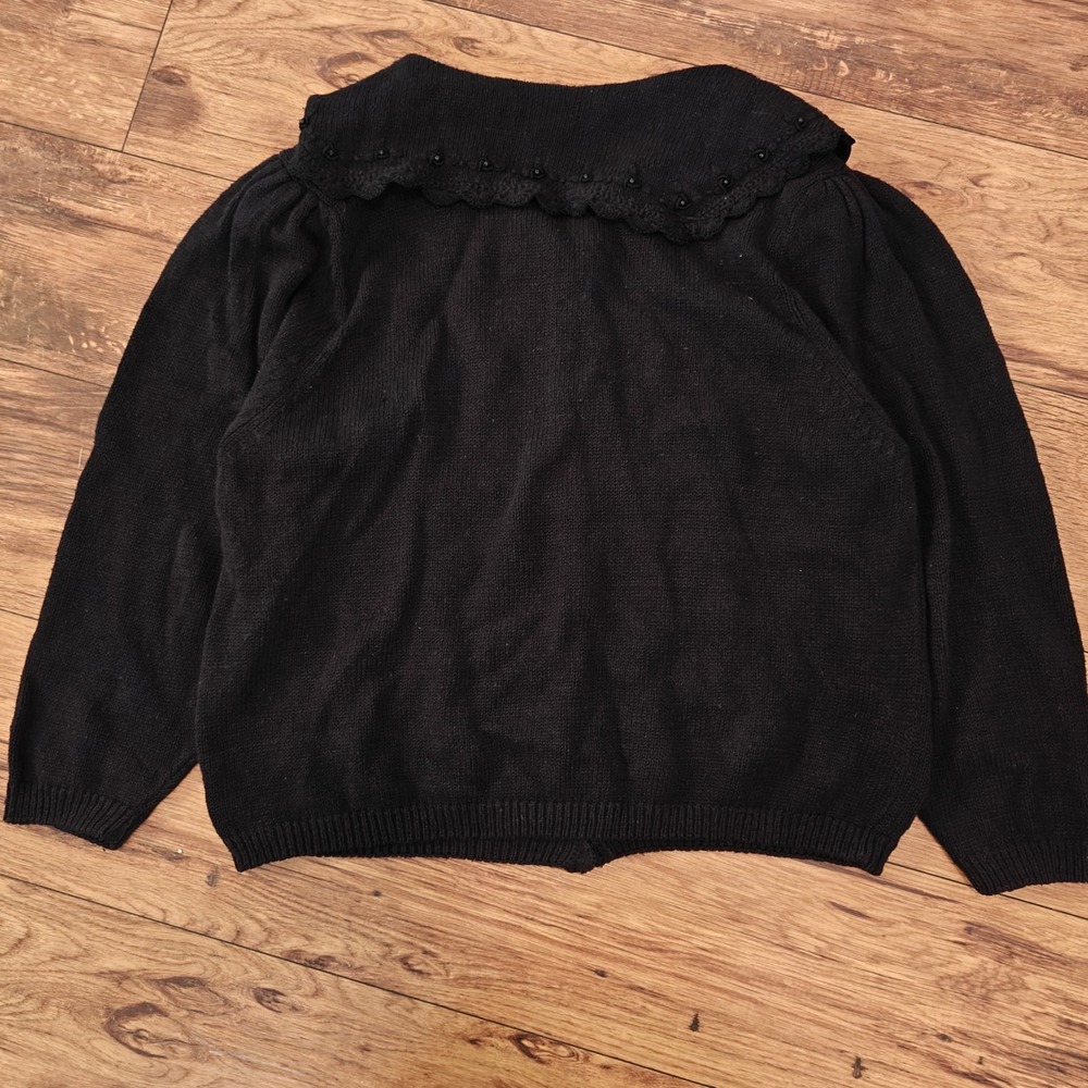 Maggie Lawrence Black Knit Cardigan Women's 18 Ribbon Cottagecore Whimsigoth VTG - Picture 4 of 7